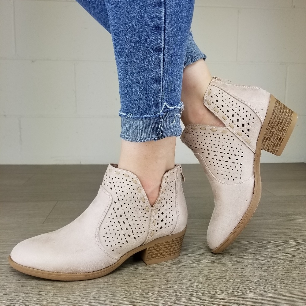 Dusty Rose Perforated Cut Ankle Booties-  B1 - Picture 6 of 8